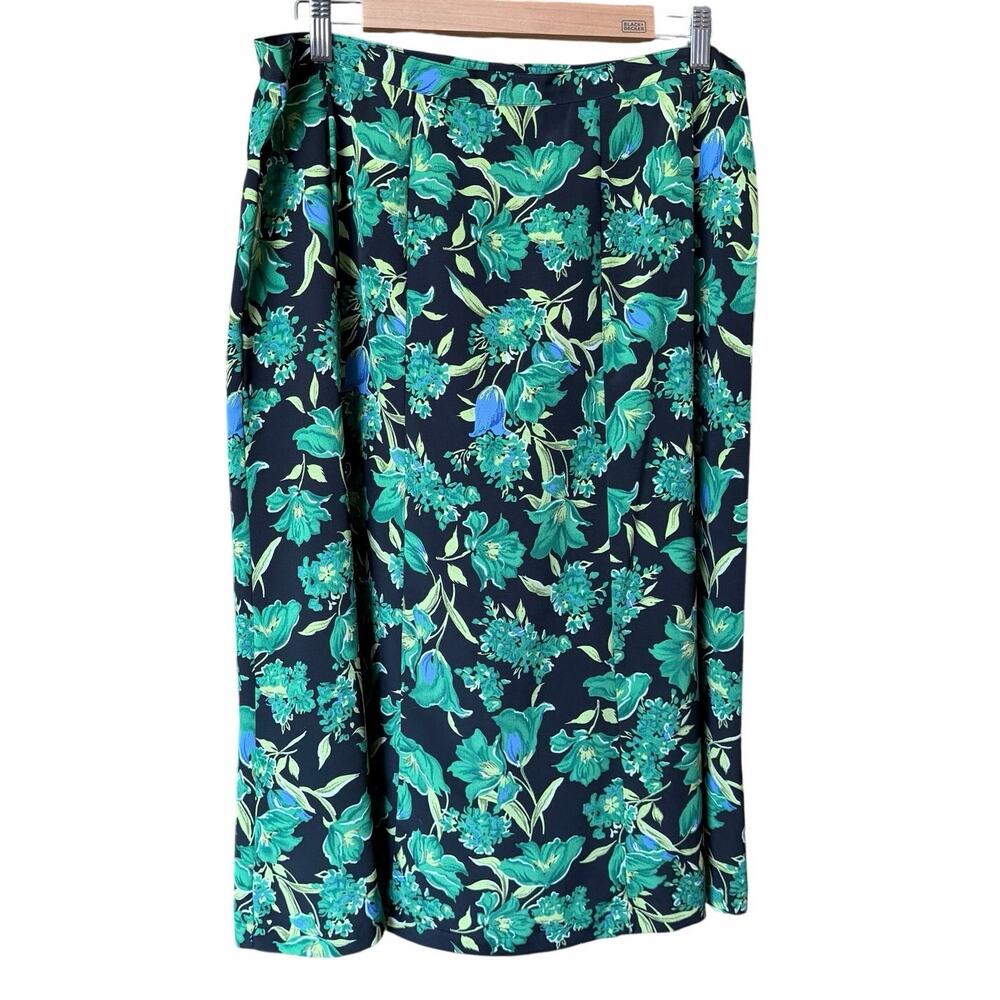 Vintage midi green floral skirt side zip plus size 16 whimsigoth garden girl